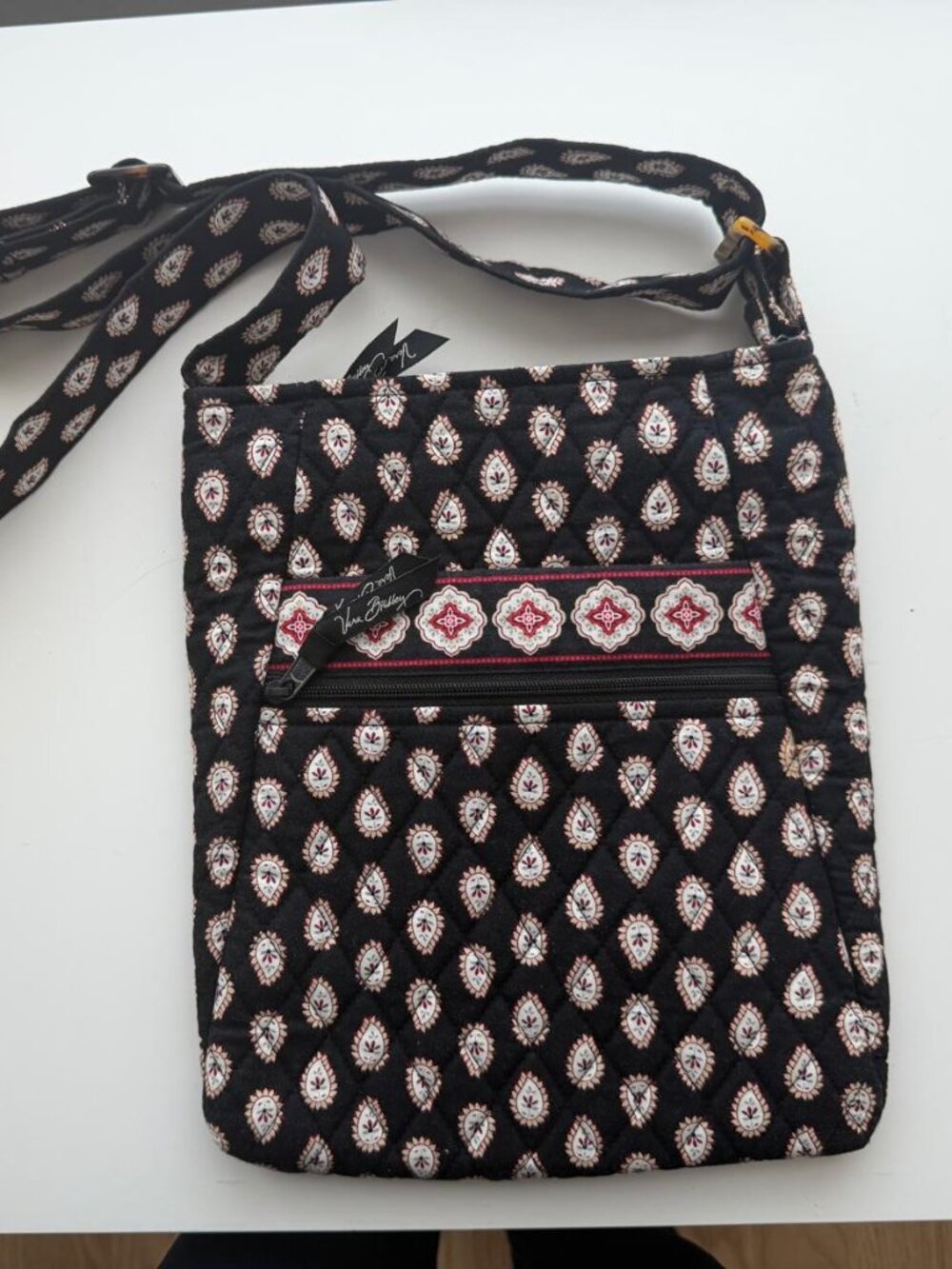 Like New. Vera Bradley Classic Black Retired Adjustable Cross Body Hipster Bag